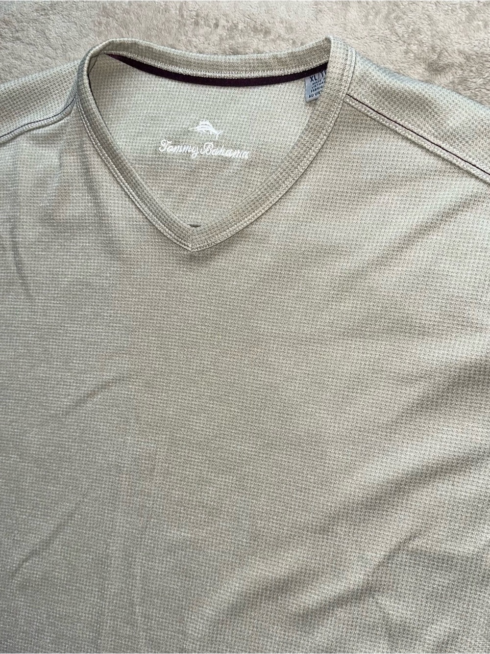Tommy Bahama IslandZone Shirt Men XL Tan Beige Knit Performance Waffle Blend